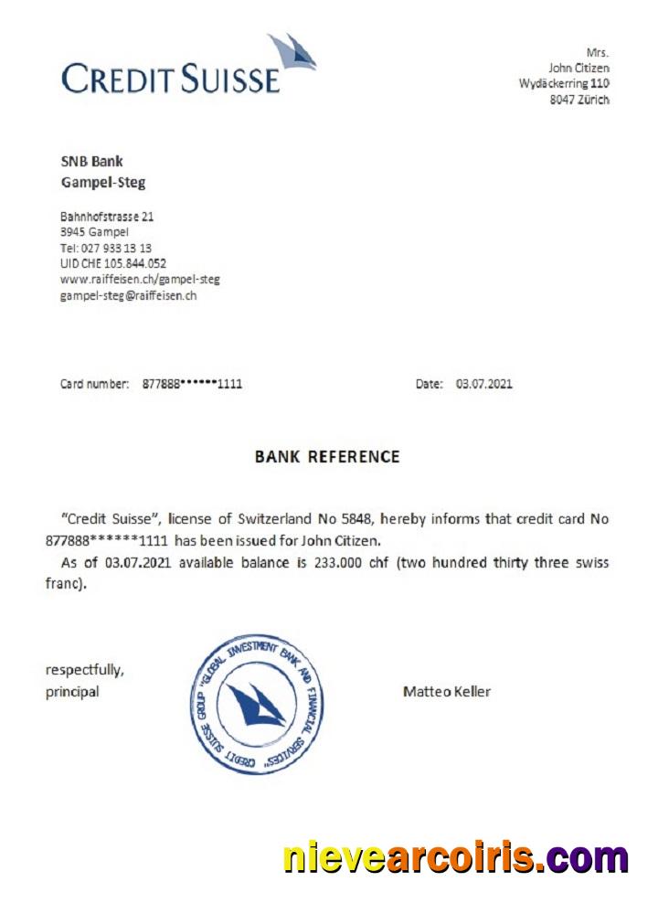 Switzerland Credit Suisse reference